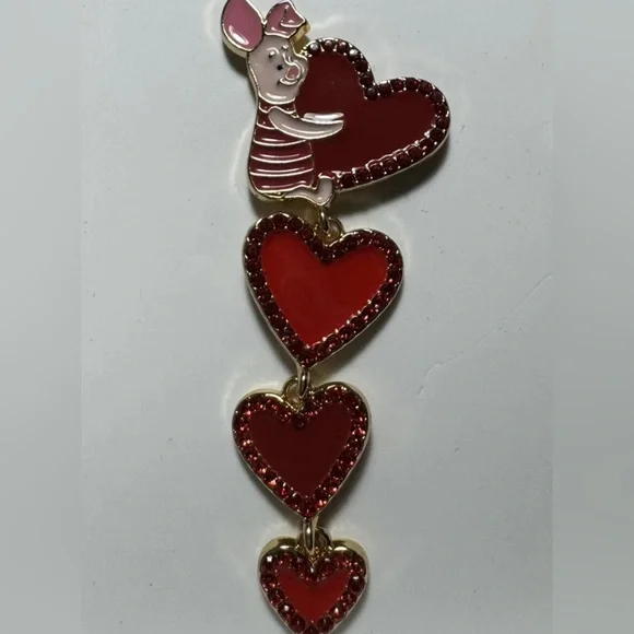New Baublebar x Disney Winnie Pooh Piglet Valentine's Day Earrings Hearts Dangle - Picture 2 of 2